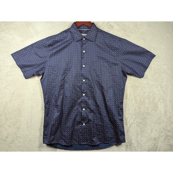 Peter Millar Palmico Neat Short Sleeve Cotton Button Up Shirt Size MEDIUM Rose - Picture 1 of 6